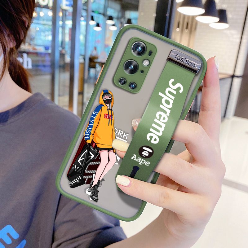 UCUC for OnePlus 9 Pro Wrist Strap Case Creative Cartoon Handsome Girl Wristband Printing Cover Shockproof Frosted Phone Case