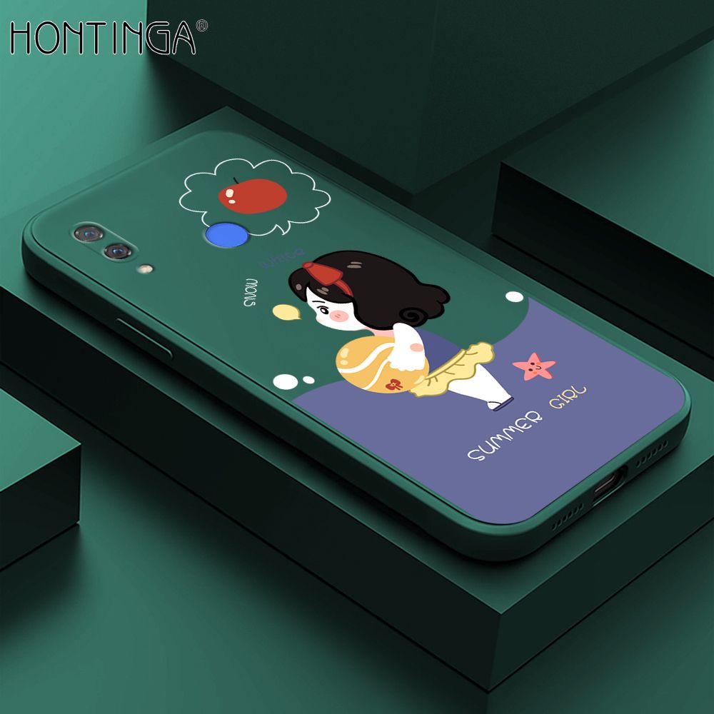 Hontinga for Huawei Nova 3 Case Cute Cartoon Girl Phone Case Phone Case Soft Square Edge Silicone Cases Full Lens Cover Shockproof Protection Cover