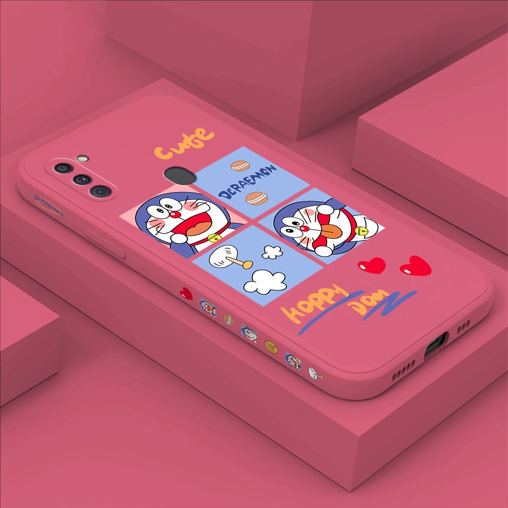 Hontinga for Samsung A11 Case Side Design Cartoon Cute Cat Back Cover Soft Square Edge Pattern Liquid Silicone Trend Phone Cases