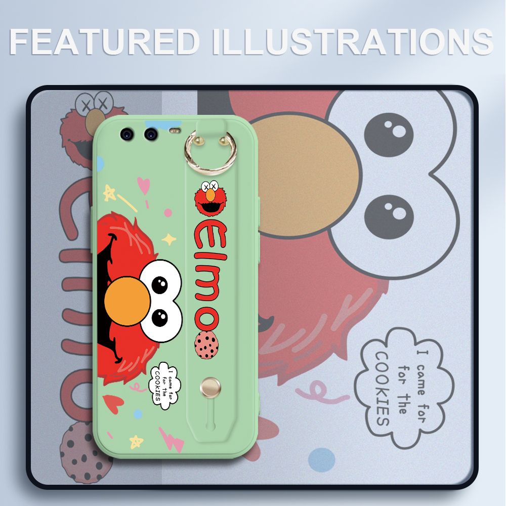UCUC for Huawei P10 Wrist Strap Case Creative Cartoon Red Haired Monster Cover Ultra Thin Anti Fall Liquid Silicone Phone Case