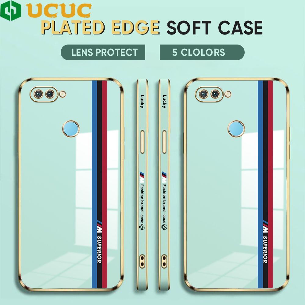 UCUC for Realme 2 Pro Back Cover + Free Lanyard Track Sign Luxury 6D Plating Case Side Pattern Soft Silicone Square Phone Cases