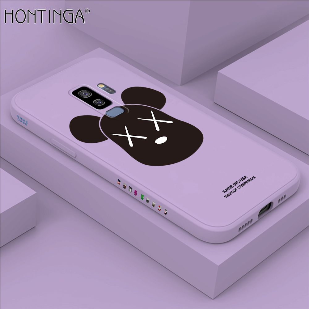 Hontinga for Samsung S9 Plus Case Side Design Violent Bear Head Back Cover Soft Square Edge Pattern Liquid Silicone Trend Phone Cases