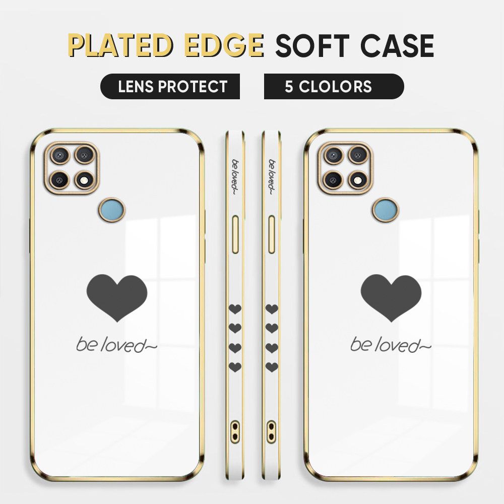 Luxury 6D Plating Case for OPPO A12E Phone Cases Lover Heart Side Print Soft Silicone Square Back Cover