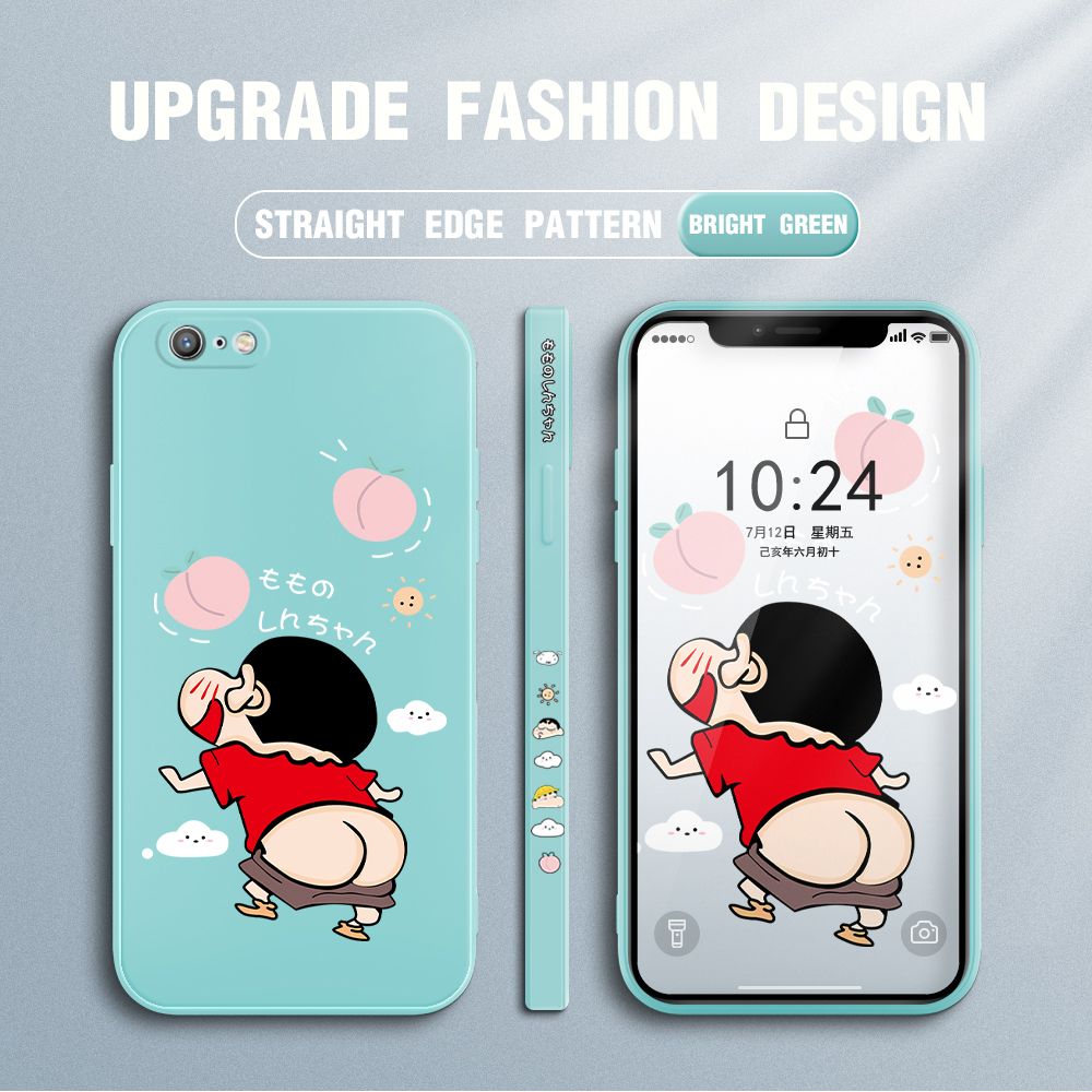 Jizetin for iPhone 6S / iPhone 6 Case New Cartoon Crayon Shin-chan Design Side Design Phone Case Square Edge Pattern Liquid Silicone Cases Full Cover Camera Shockproof Protective Case