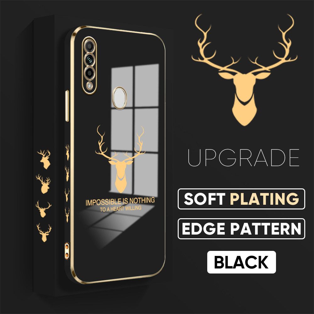 TA for OPPO A31 2020 Back Cover + Free Lanyard Simple Antlers Luxury 6D Plating Case Side Pattern Soft Silicone Square Phone Cases