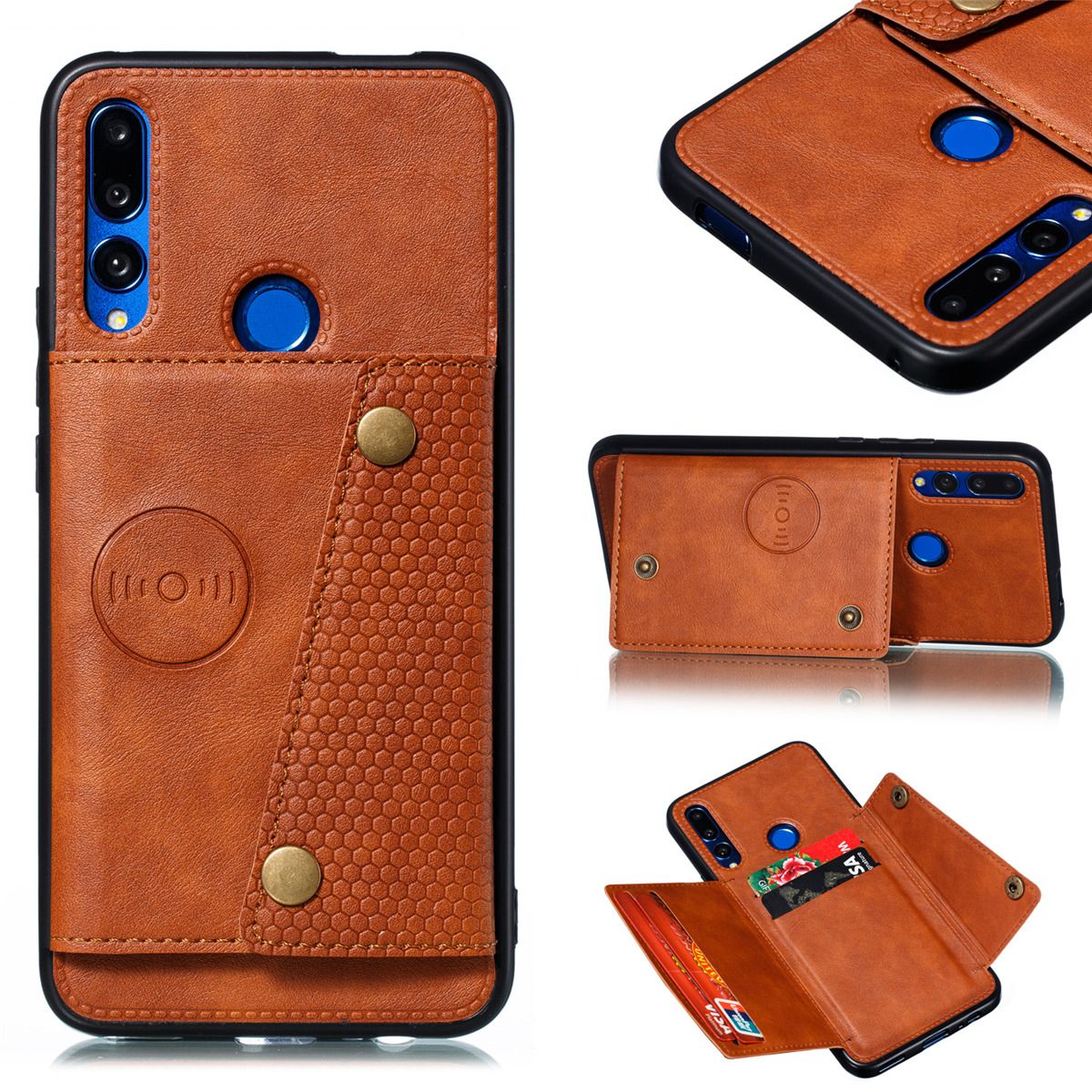 For Samsung Galaxy A20S Leather Case Multiple Folio Flip Wallet Back Case Cover Shell, Can work with Magnetic Car Mount casing