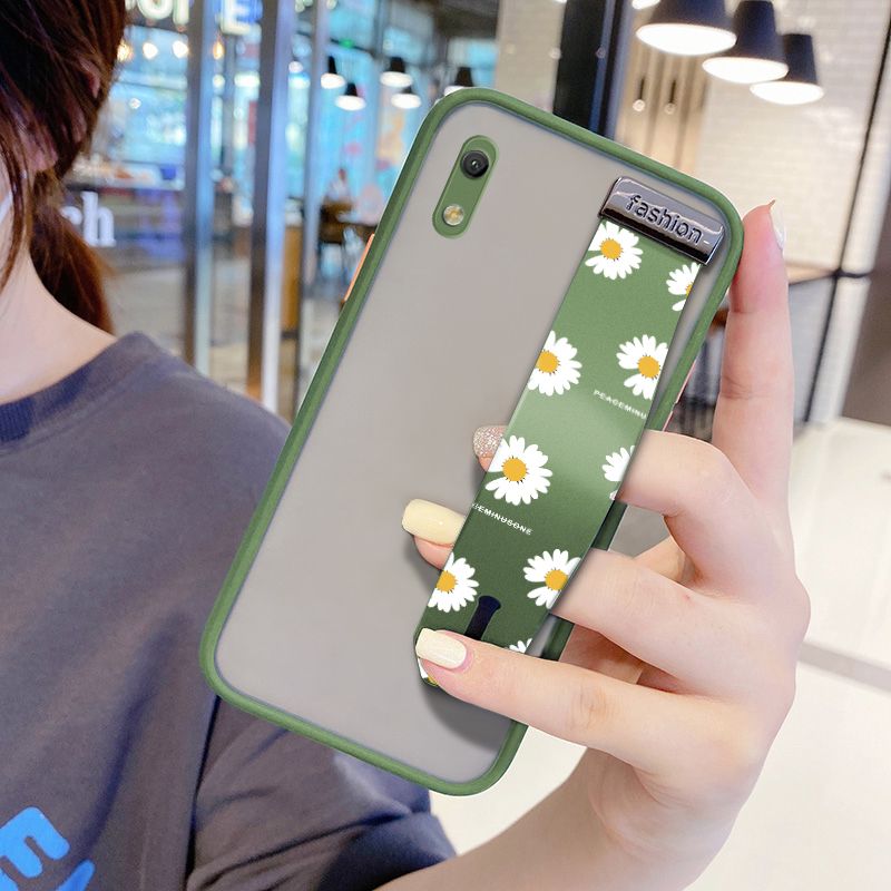 UCUC for Huawei Y6 Pro 2019 Wrist Strap Case INS Style Small Fresh Daisies Wristband Printing Cover Shockproof Frosted Phone Case