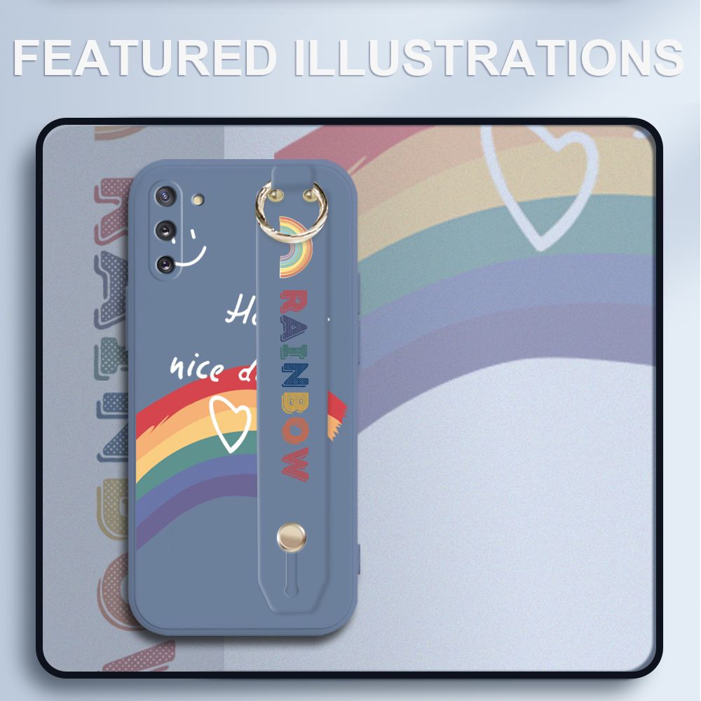 UCUC for Samsung Galaxy Note 10 Wrist Strap Case INS Style Smile Rainbow Cover Ultra Thin Anti Fall Liquid Silicone Phone Case