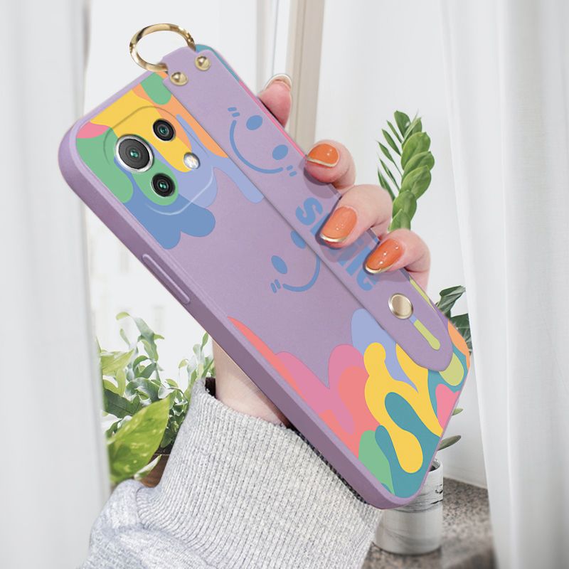 Jizetin for Xiaomi Mi 11 Lite 5G / 4G / 11 Lite 5G NE Wrist Strap Case Soft Candy Color Splash Ink Cover Ultra Thin Anti Fall Liquid Silicone Phone Case