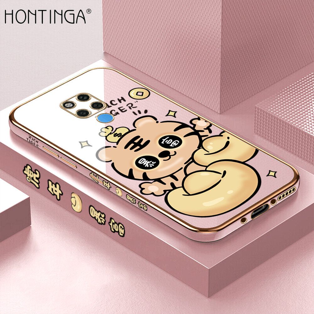 Hontinga for Huawei Mate 20 X Back Cover Luxury 6D Plating Cartoon Get Rich Side Pattern Caese Soft Silicone Square Phone Cases