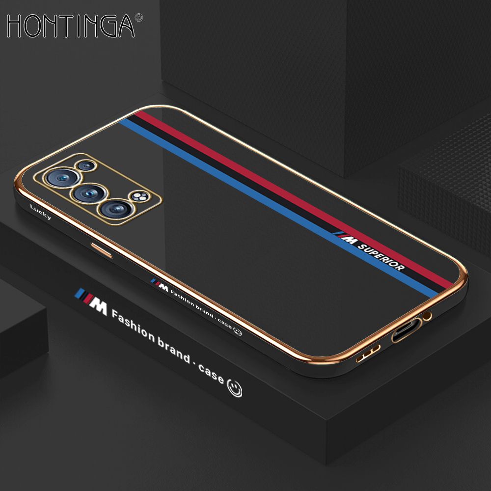 Hontinga for OPPO Reno6 Pro 5G Back Cover Luxury 6D Plating Fashion Racing Side Pattern Case Soft Silicone Square Phone Cases