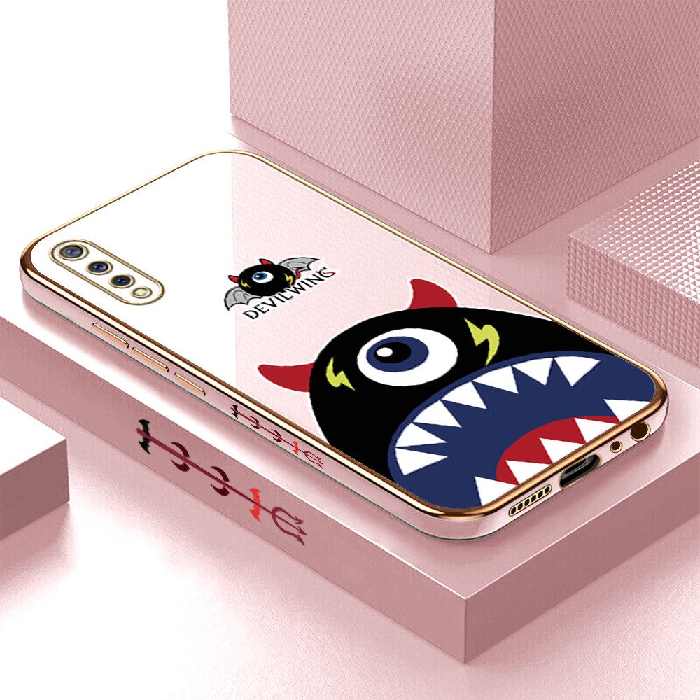 Luxury 6D Plating Case for Vivo S1 Cartoon One-eyed Devil Wing Side Pattern Back Cover Soft Silicone Square Frame Shiny Bling Phone Cases + Free Lanyard