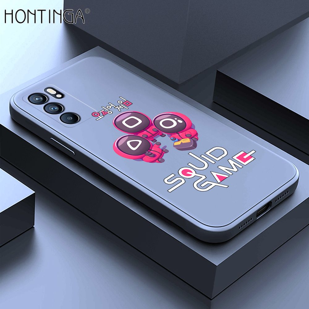 Hontinga for OPPO Reno6 5G Case Cute Cartoon Cute Squid Character Phone Cover Square Liquid Silicone Shockproof Phone Protective Case