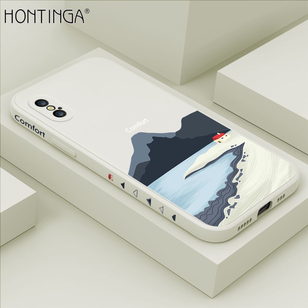 Hontinga for iPhone XS Case Side Design New Mount Back Cover Soft Square Edge Pattern Liquid Silicone Trend Phone Cases