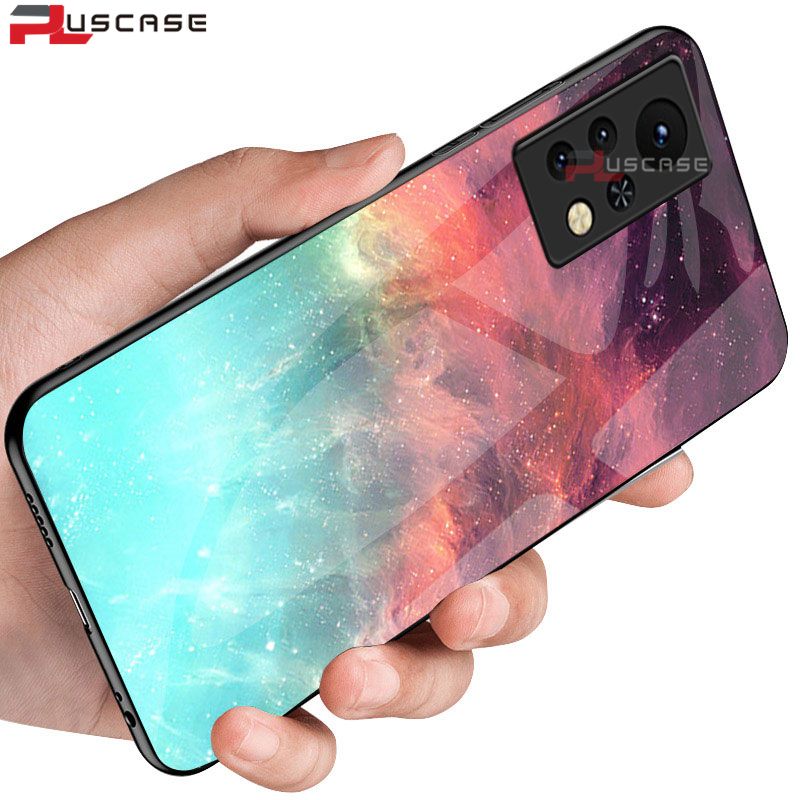 PlusCase for Infinix Note 11 Pro Case Glass Nebula Pattern Hard Shockproof Phone Back Cover