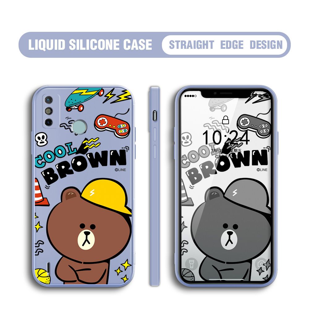BILI for Tecno Spark 6 Go / Spark Go 2020 / 2021 Back Cover Cool Gaming Brown Bear  Multicolor Liquid Silicone Phone Case Soft Square Lens Protection Phone Cases
