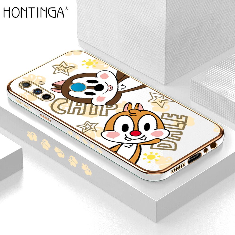 Hontinga for Realme C3 Back Cover + Free Lanyard Luxury 6D Plating Cute Cartoon Rat Side Pattern Case Soft Silicone Square Phone Cases