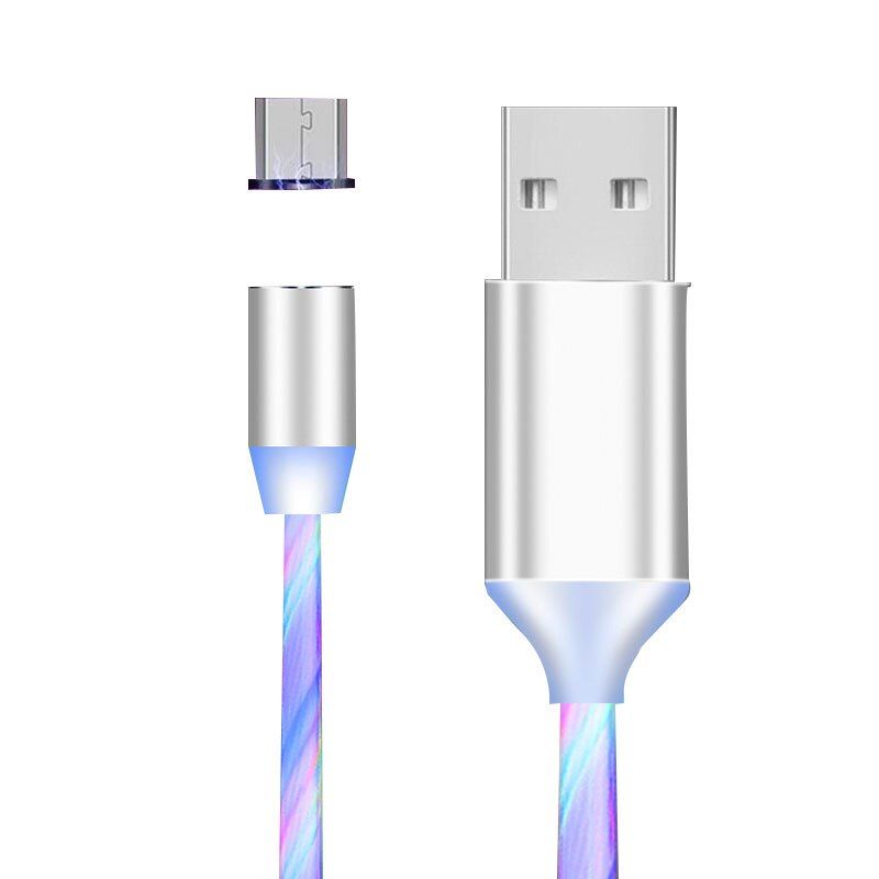 LED Magnetic Flowing Light USB Cable fast charging Micro USB Type C Cable Sync Data Phone Cables Quick Charge Magnet Charger
