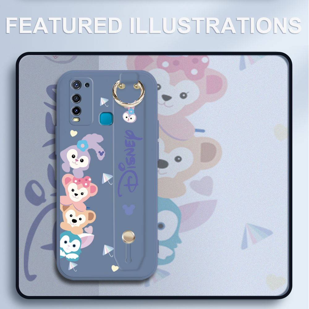UCUC for Vivo Y30i Wrist Strap Case Creative Cartoon Cute Bunny Cover Ultra Thin Anti Fall Liquid Silicone Phone Case