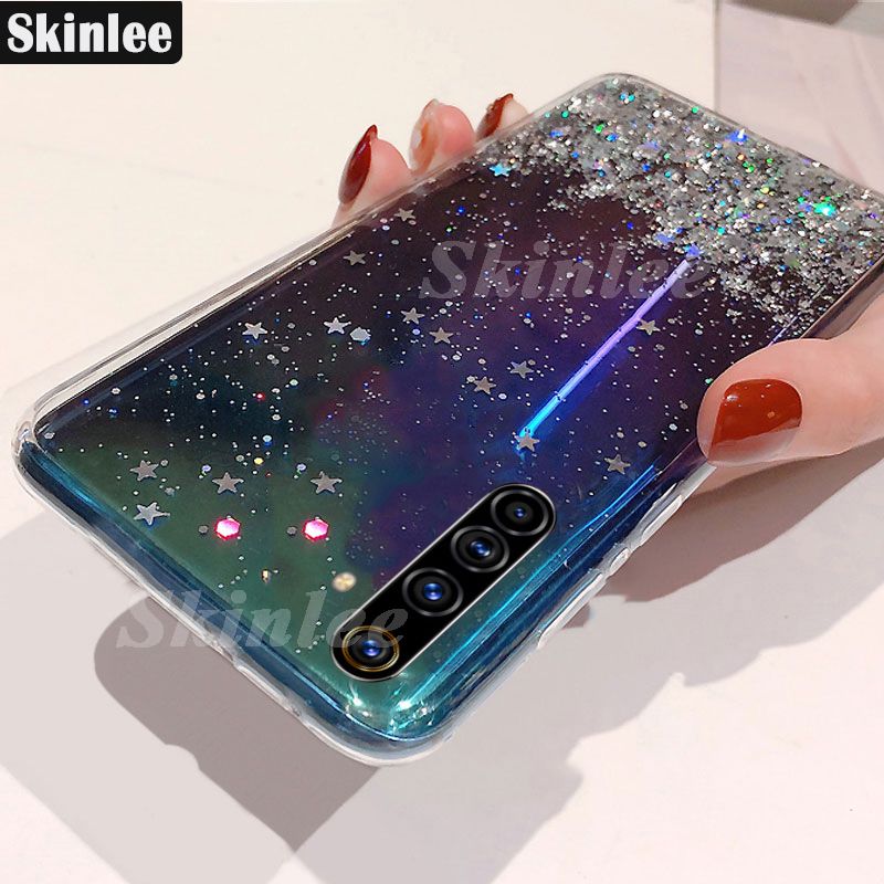 Back Cover For Realme XT Phone Case Glitter Silicone Soft Full Starry Sky String Glitter Transparent Space Stars Moon Realme XT Case