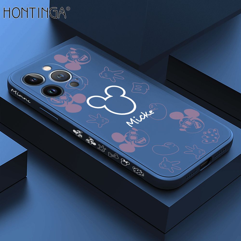 Hontinga for iPhone 13 Pro Case Side Design Cute Mouse Avatar Back Cover Soft Square Edge Pattern Liquid Silicone Trend Phone Cases