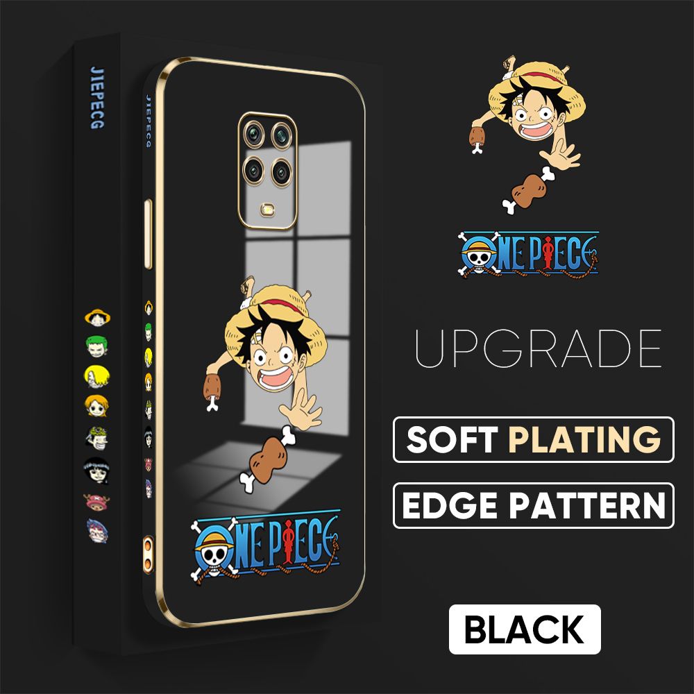 TA for Redmi Note 9S / Note 9 Pro / Note 9 Pro Max / Xiaomi Poco M2 Pro Back Cover + Free Lanyard Luffy Chasing Meat Luxury 6D Plating Case Side Pattern Soft Silicone Square Phone Cases