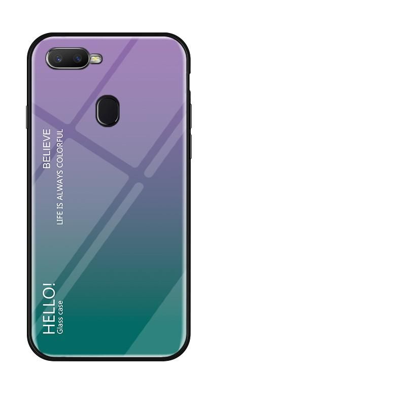 Gradient Color Tempered Glass Casing Protective Case Back Cover Soft TPU Bumper Case For Realme 2 Pro Case