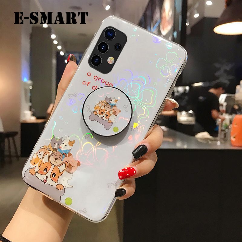 Phone case Samsung Galaxy A72 Back Cover Cute Cartoon Bear Cases Soft Silicone Bracket Holder stand case Colorful Cherry Blossoms For Samsung A72 case