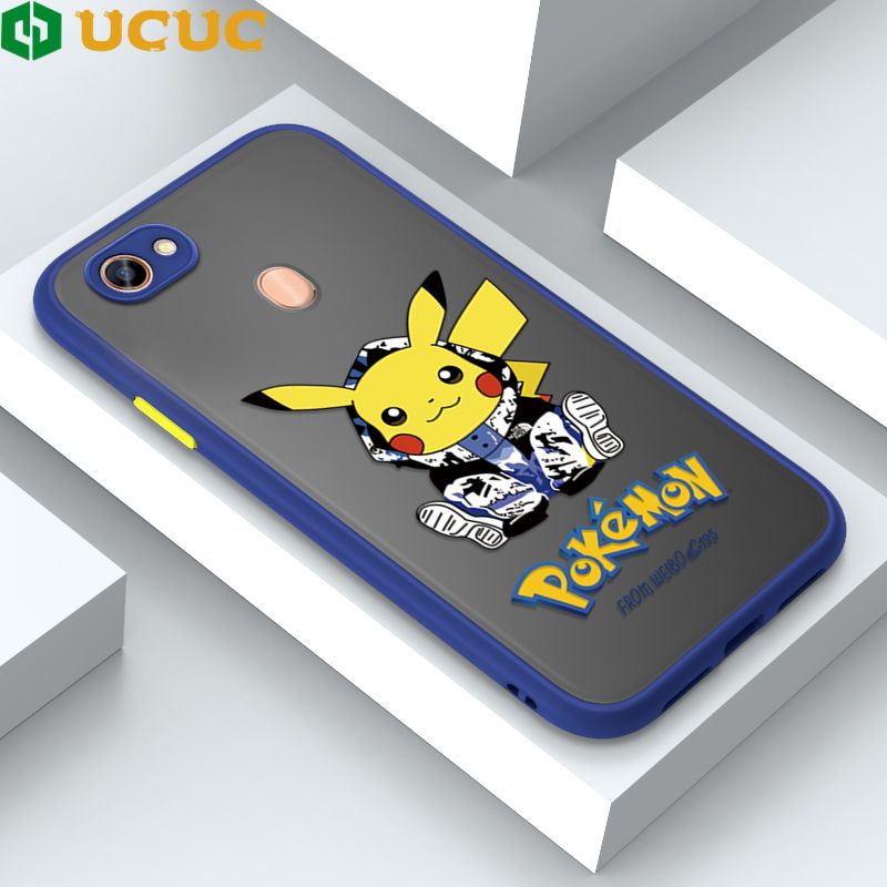 UCUC for OPPO F5 A73 A75 A75s Back Cover Wrapped Pikachu Frosted Transparent Hard Phone Case Thin Shockproof Full Cover Camera Protect Case