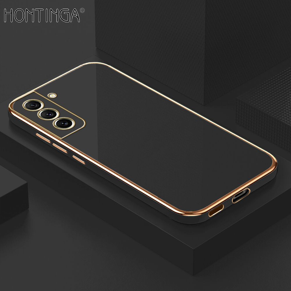 Hontinga for Samsung S21 FE 5G Back Cover + Free Lanyard Luxury 6D Plating Frame Shiny Bling Case Soft Silicone Square Phone Cases
