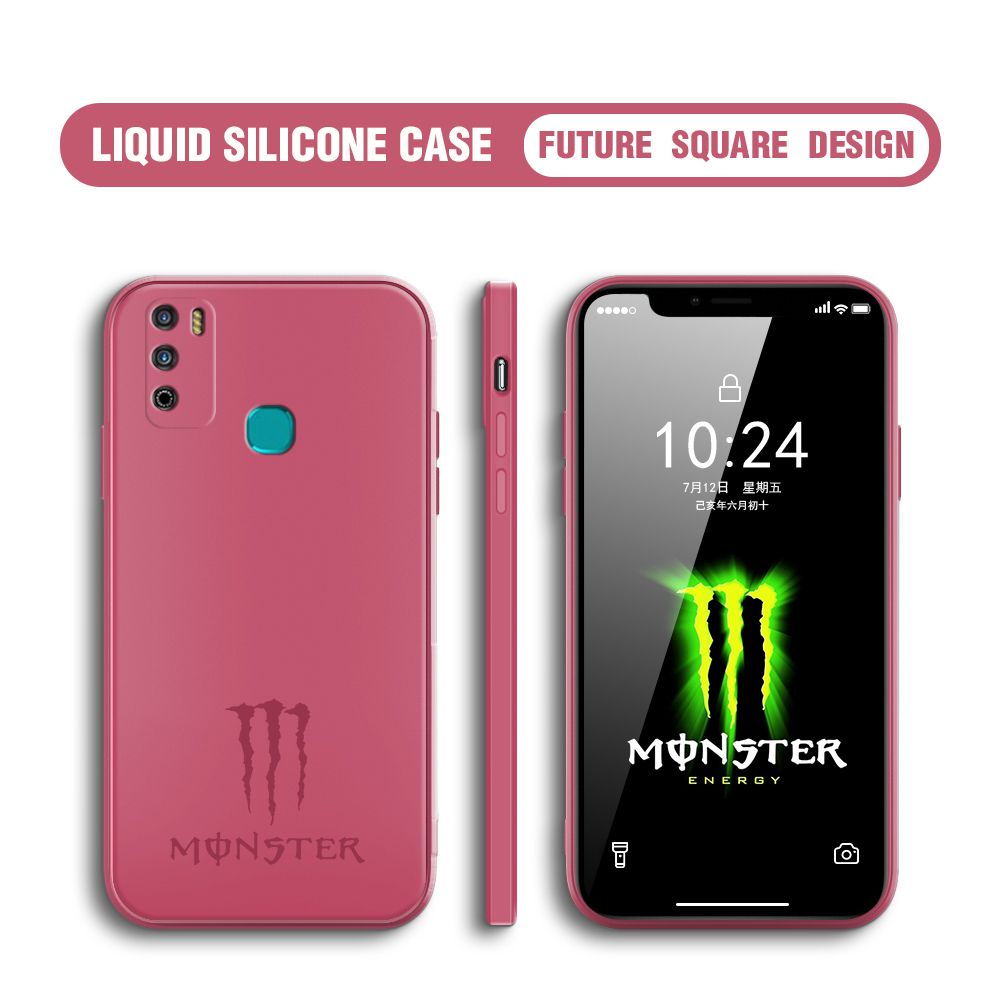 Hontinga for Infinix Hot 9 Play Case Fashion Monster Energy Silicone Square Edge Phone Cases Full Cover Camera Shockproof Protection Rubber Case