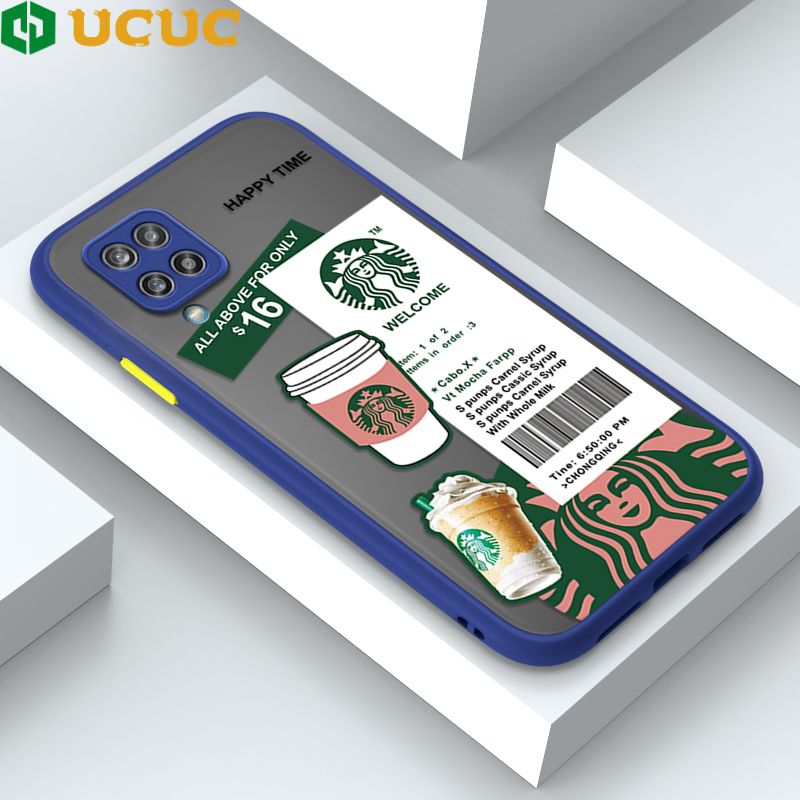 UCUC for Samsung Galaxy M12 / A12 / A12 5G Back Cover Fashion Sticker Frosted Transparent Hard Phone Case Thin Shockproof Full Cover Camera Protect Case