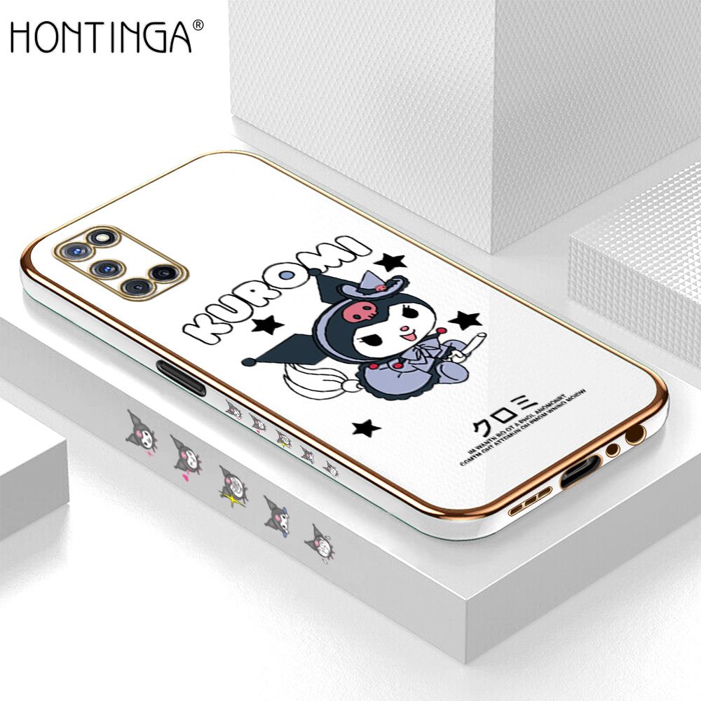 Hontinga for OPPO A52 A92 Case Luxury 6D Plating Cute Cartoon Little Witch Side Pattern Soft Back Cover Silicone Square Phone Cases