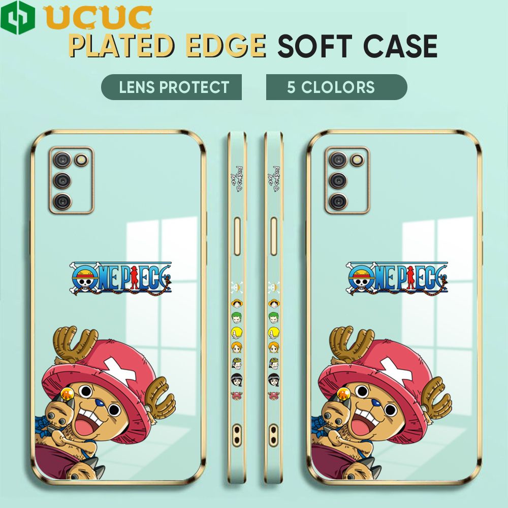 UCUC for Samsung Galaxy A03S Cover Blue Wave Ball Chopper Luxury 6D Plating Soft Casing Silicone Square Frame Phone Case Shiny Bling Back Cover + Free Lanyard