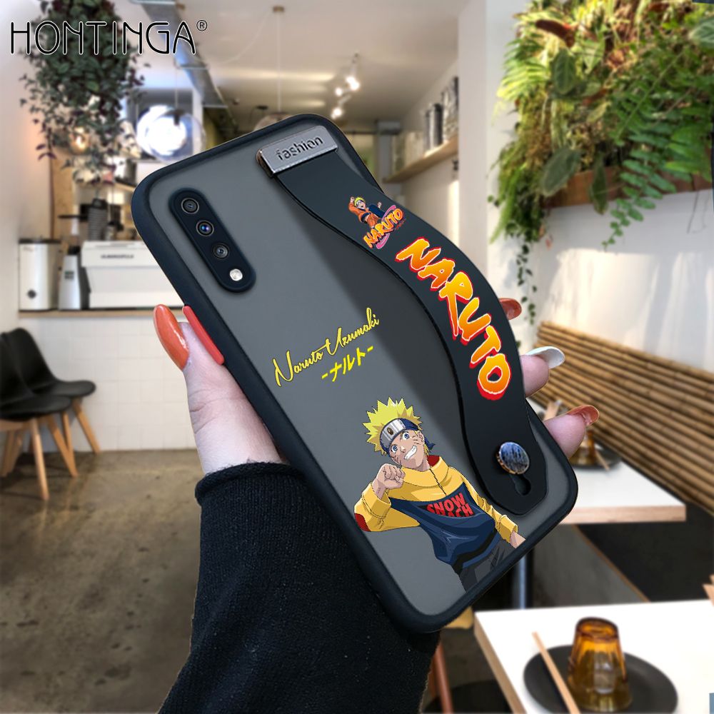 Hontinga for Samsung A70 Back Cover With Wristband Uzumaki Naruto Phone Casee Full Lens Protection Thin Frosted Cases