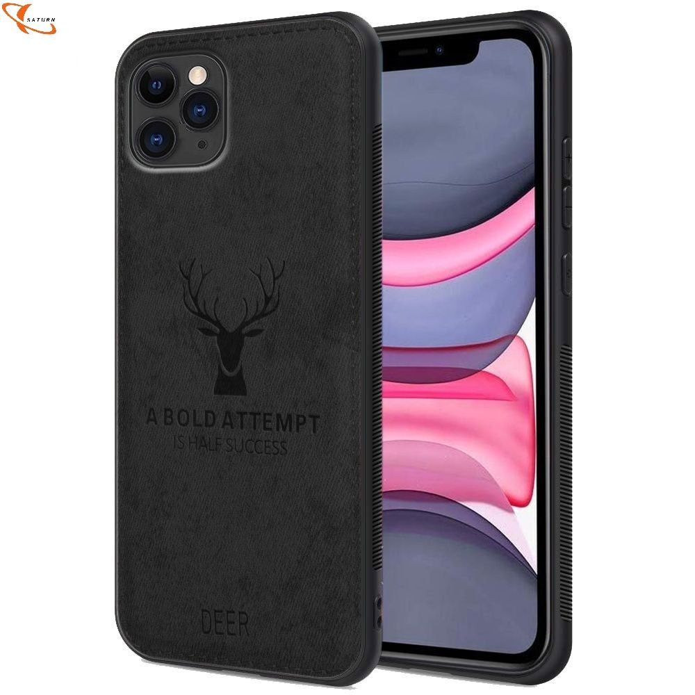 iphn 11 pro Deer Print Slim Fabric Texture Soft TPU 3D Cloth shockproof Case Cover [Anti-Scratch]
