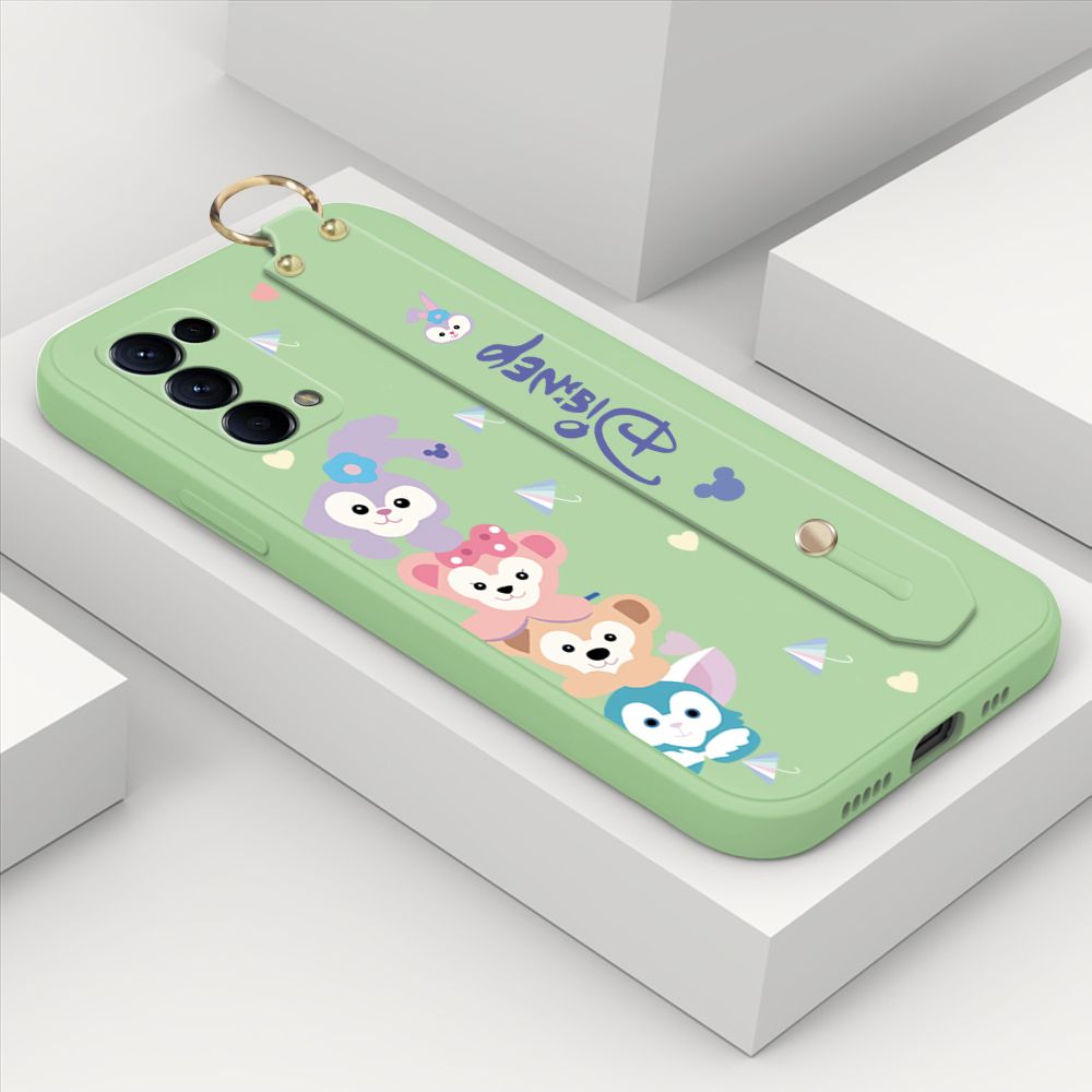 ZeroQiQi for OPPO Reno5 Wrist Strap Case INS Cute Style Creative Cartoon Rabbit and Fox Cover Thin Square Edge Liquid Silicone Phone Case