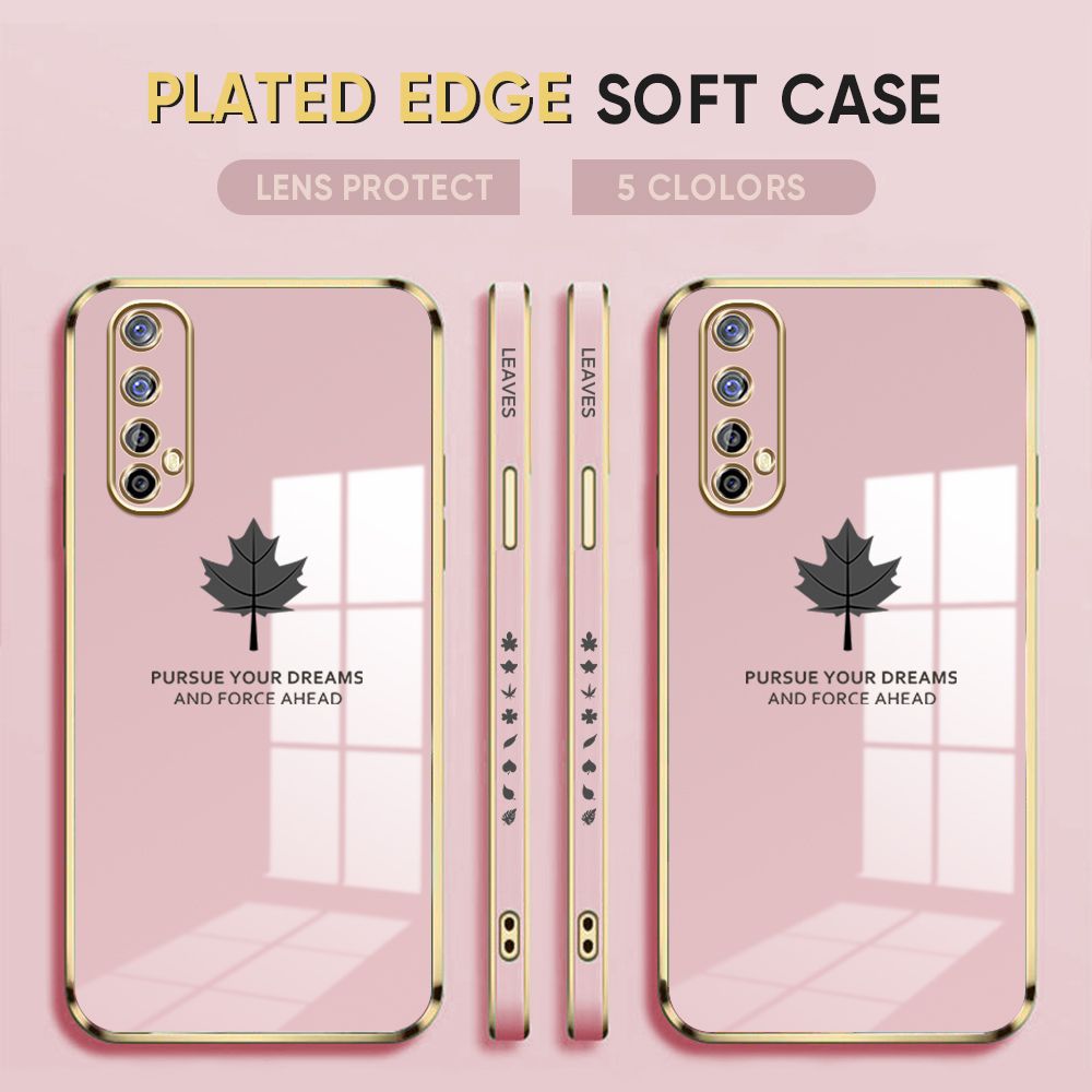 Luxury 6D Plating Case for Realme 7 Back Cover Maple Leaf Side Pattern Soft Silicone Square Phone Cases