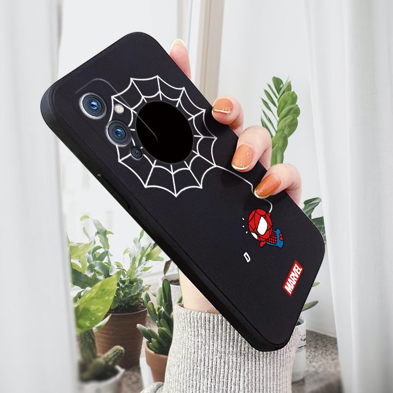 AMORVOR for OnePlus 9 Back Cover Cartoon Cute Spiderman Side design Soft Case Liquid Silicone Phone Cases