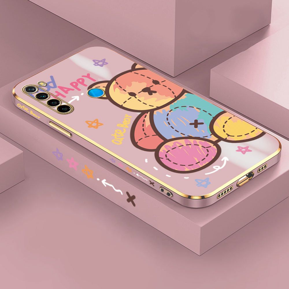 Jizetin (Free Lanyard) Redmi Note 8 Case Color Doll Bear Luxury 6D Plating Soft Casing Silicone Ultra Thin Phone Cover