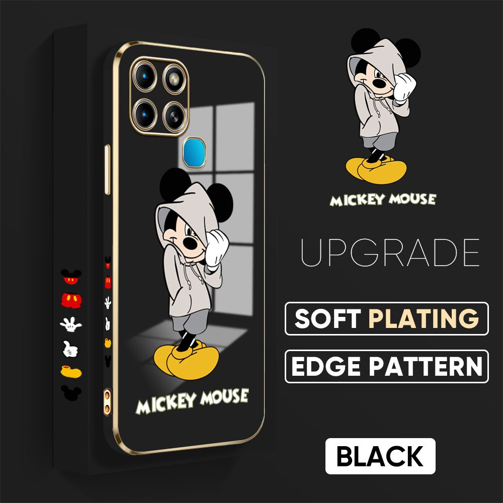 TA for Infinix Smart 6 X6511B Back Cover + Free Lanyard Handsome Mouse Luxury 6D Plating Case Side Pattern Soft Silicone Square Phone Cases