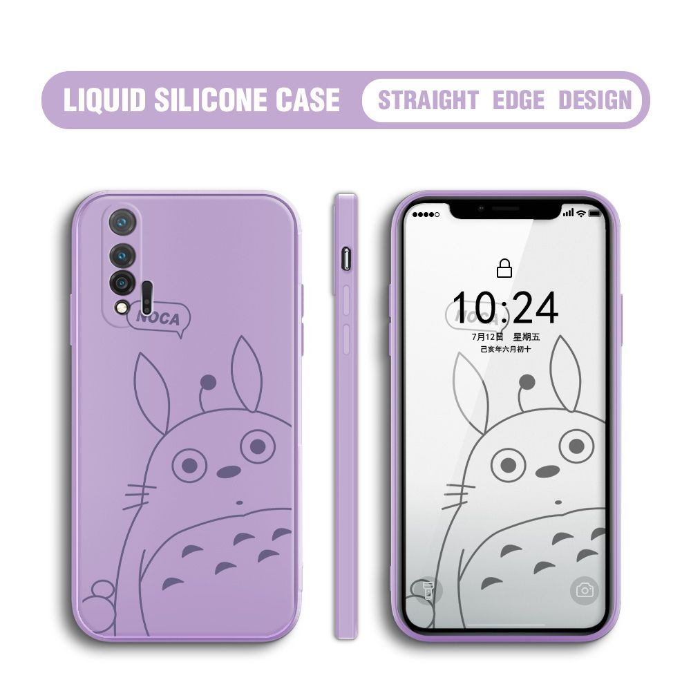 BILI for Huawei Nova 6 Back Cover Lovely Totoro Multicolor Liquid Silicone Phone Case Soft Square Lens Protection Phone Cases