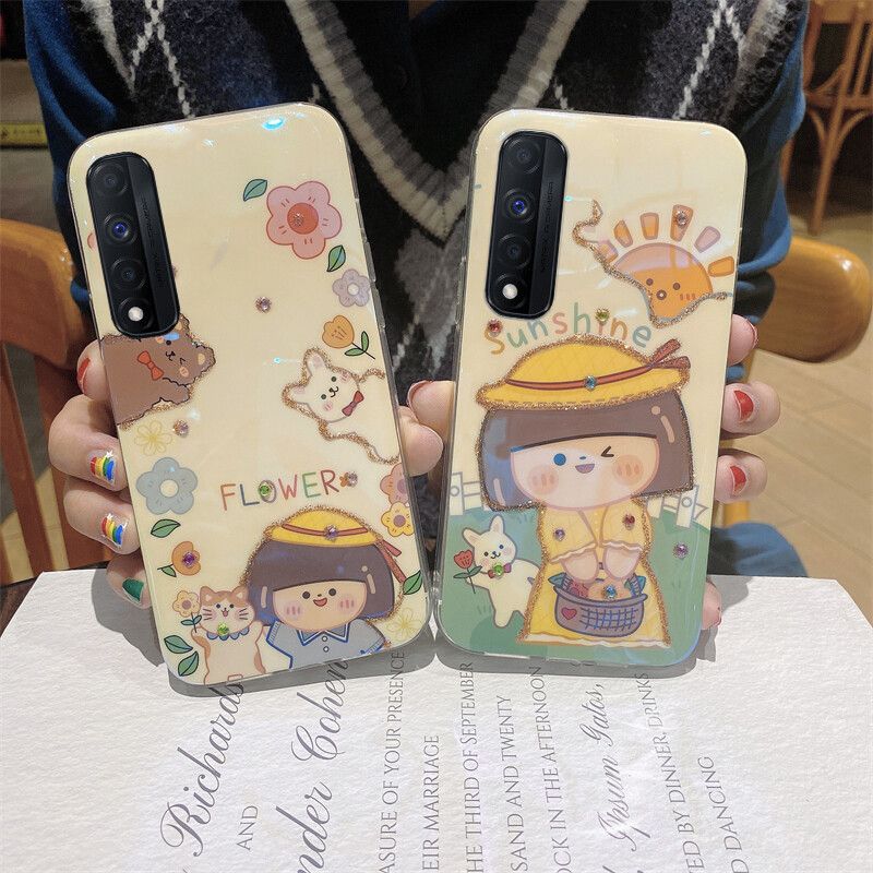 Phone case Realme Narzo 30 Case Soft Blue-Ray Bling Glitter Cartoon Fashion Sun and Flowers Silicone Back Cover For Realme Narzo30 Cases
