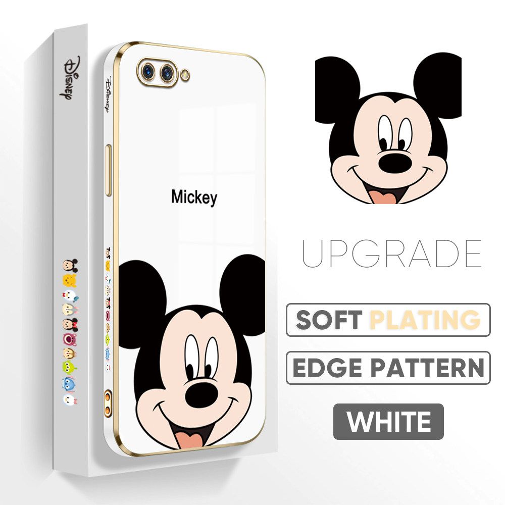 Jizetin (Free Lanyard) OPPO A3S / A12E / Realme C1 Luxury 6D Plating Soft Casing Silicone Square Frame Phone Case Shiny Bling Back Cover Cartoon Big Head Mouse New design Side Drawing Case