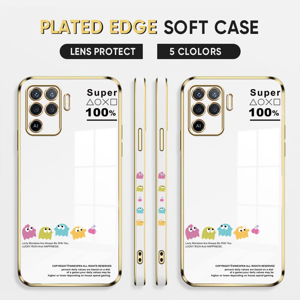 Luxury 6D Plating Case for OPPO F19 Pro A94  Back Cover Game Little Monster Side Pattern Soft Silicone Square Phone Cases