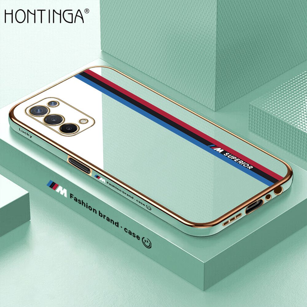 Hontinga for OPPO A74 5G Back Cover Luxury 6D Plating Fashion Racing Side Pattern Soft Case Silicone Square Phone Cases