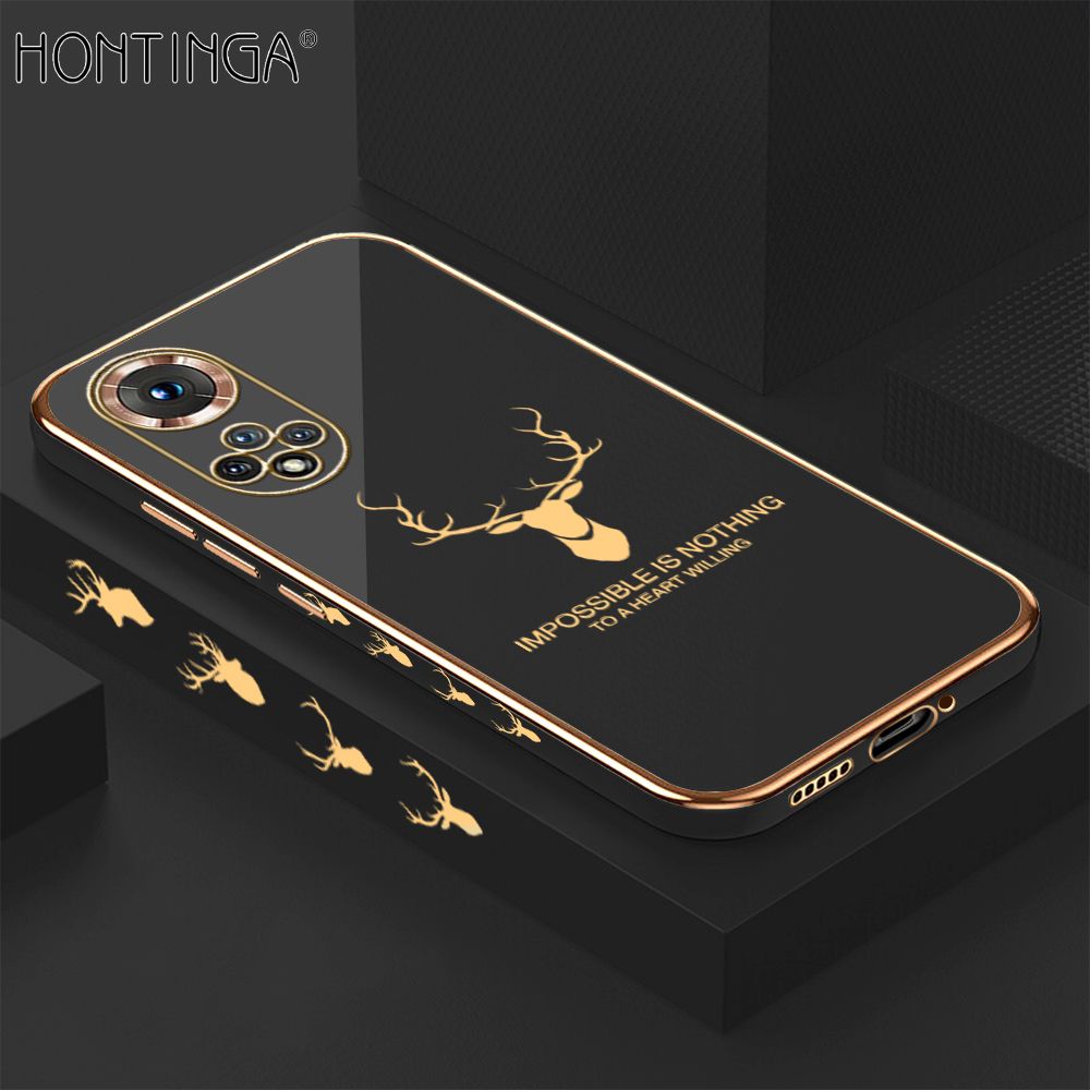 Hontinga for Huawei Nova 9 Back Cover + Free Lanyard Luxury 6D Plating Cartoon Lucky Side Pattern Case Soft Silicone Square Phone Cases
