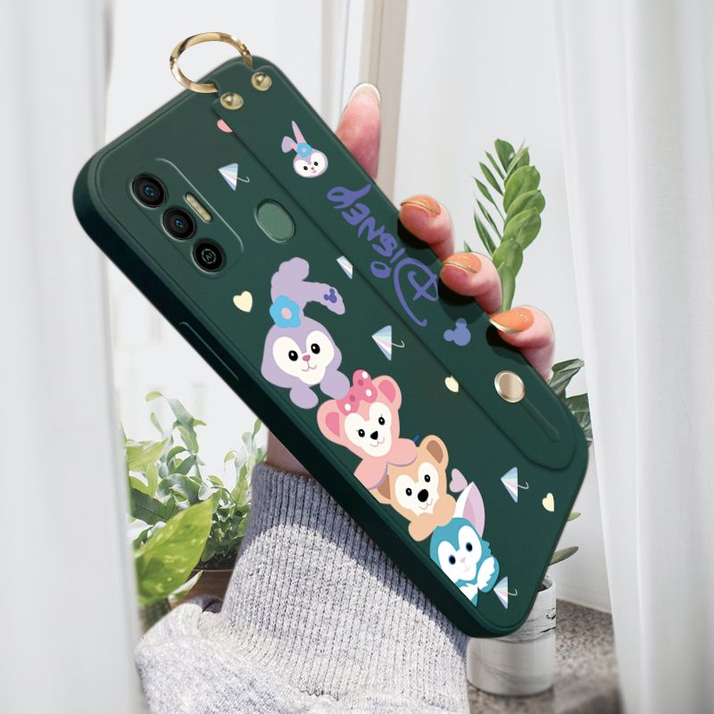 Jizetin for Tecno Spark 7 / Spark 7T Back Cover Cartoon Onlookers StellaLou Wrist Strap Phone Case Candy Color shock proof Protective Phone Cases