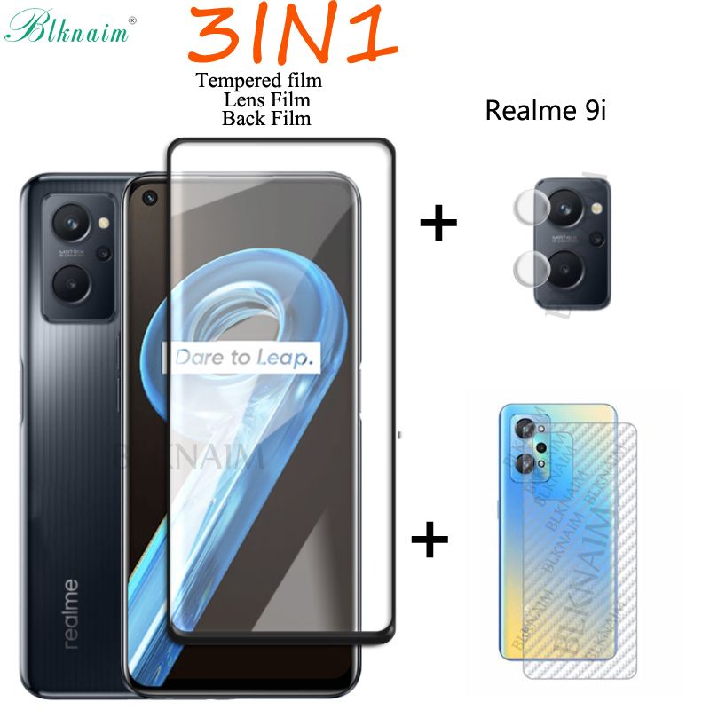 BLKNAIM 3IN1 Tempered Glass For OPPO Realme 9i Mobile Phone Screen Protector 1PCS Tempered Glass 1PCS Camera Lens Film 1PCS Back Film