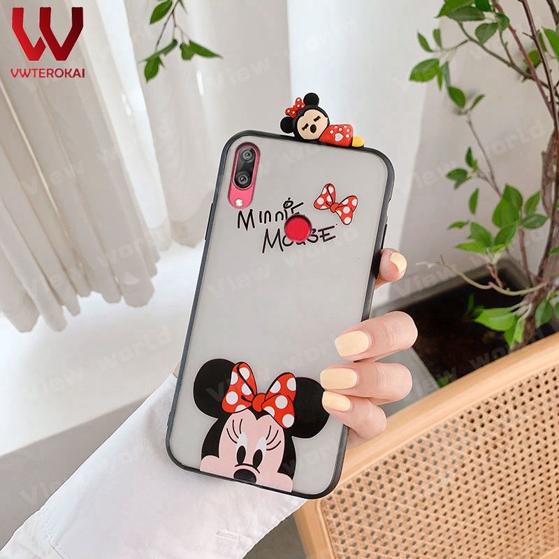 For Huawei Y7  / Y9  / Y7 Prime  / Nova 2 Lite / Y7 Pro  / Y6  / Y6 Prime  3D Cute Cartoon Mickey Minnie Transparent Matte Phone Case Soft Edge Protective Back Cover